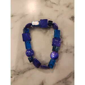 Vintage Colorful Blue Statement Stretch Bracelet With Geometric Beads